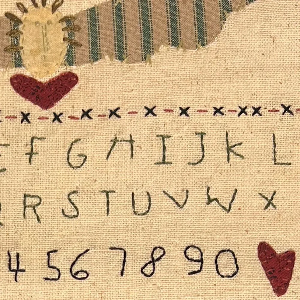 Hand Stitched Antique Needlework Sampler Reproduction Appliqué & Embroidery - Picture 6 of 16